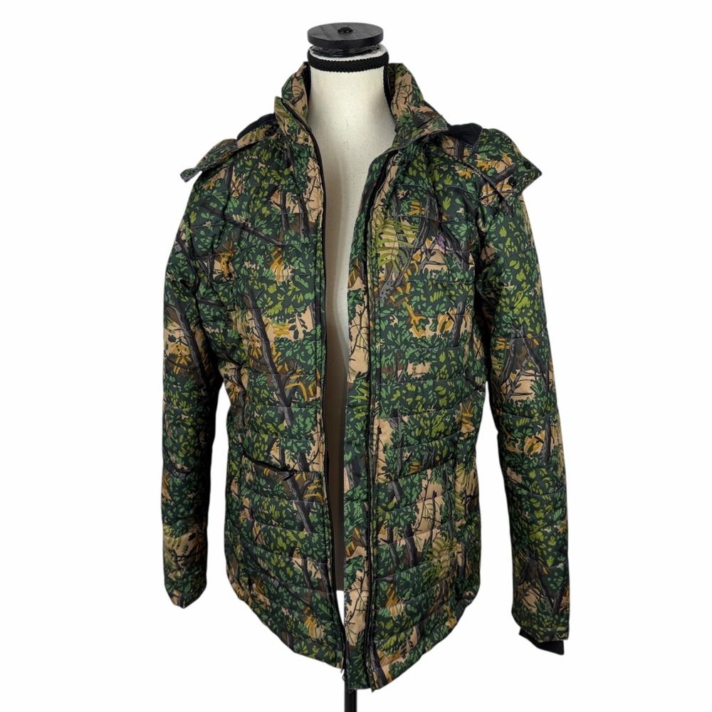 Bushlan Camo Insulated Puffer Jacket S Hooded Hunting Coat Woodland Leaf Print - Picture 3 of 14